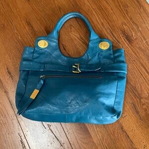 Foley + Corinna Turquoise Shoulder Bag with Gold Turn Lock Hardware Purse